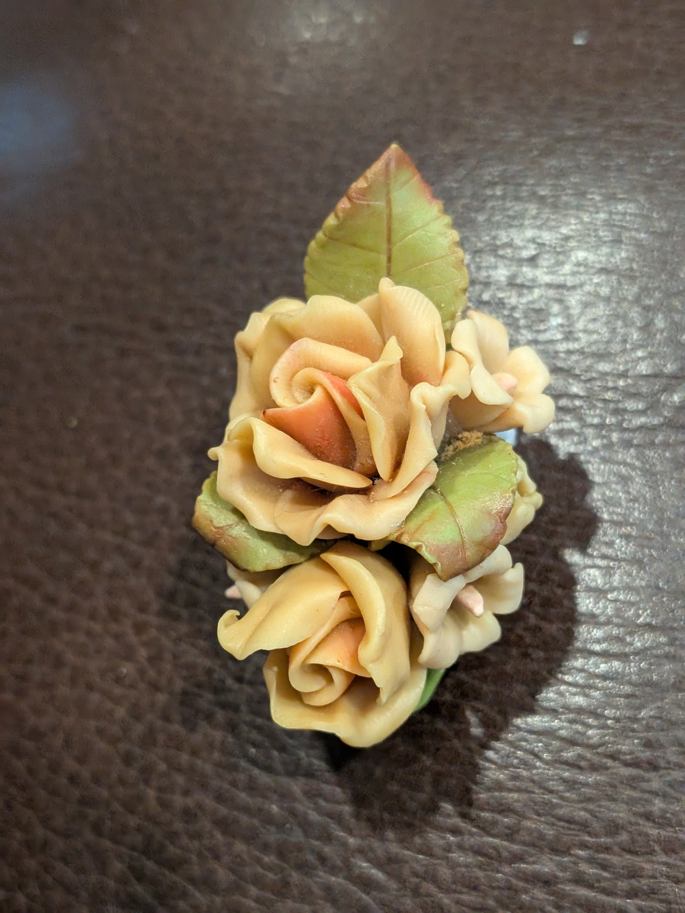 B#4:.Handcrafted Peach Rose Floral Brooch -Vintag 1960s Made In Italy